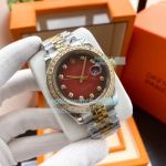 Copy Rolex Datejust Two Tone Jubilee Watch D-Red Dial Diamond Bezel